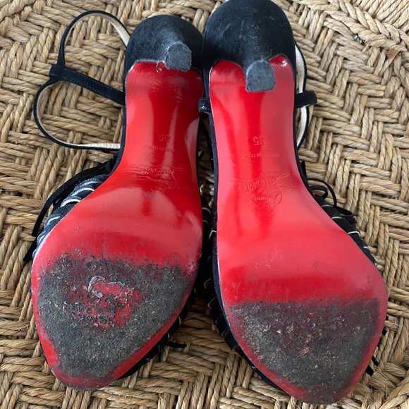 Vintage Christian Louboutin black suede platform fringe high heels - Picture 6 of 9